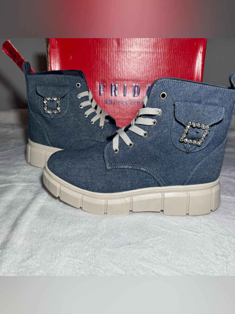 Frida Kollection Blue Denim Platform Ankle Sneakers/High Top Sneakers Mex26(9us